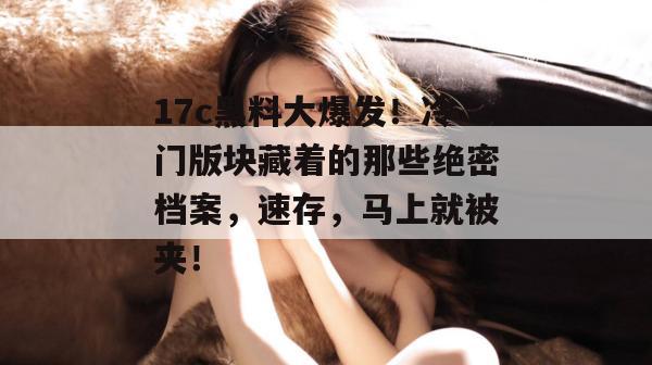 17c黑料大爆发!冷门版块藏着的那些绝密档案,速存,马上就被夹!